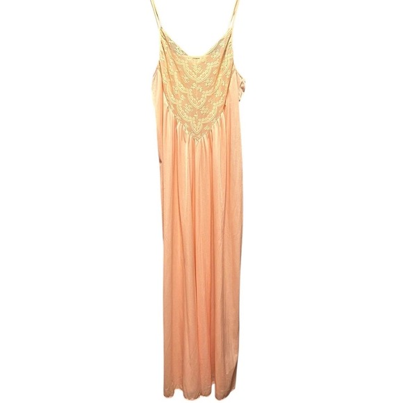 Vintage Peach Lace Nylon Slip Dress M‎ Corset Coquette 70s USA Sheer Intimates